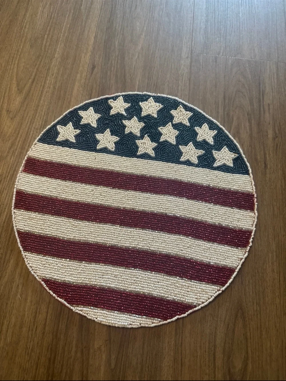 Nicole Miller Round Beaded Americana Placemat in Red White Blue